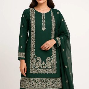 Lawn Embroidered 3pc Suit With Embroidered Chiffon Dupatta. Lawn-25-0038