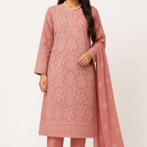 Lawn Embroidered 3pc Suit With Embroidered Chiffon Dupatta. Lawn-25-0040