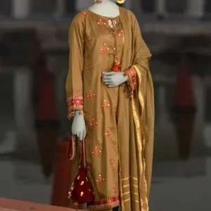 Lawn Embroidered 3pc Suit With Embroidered Chiffon Dupatta. Lawn-25-0016