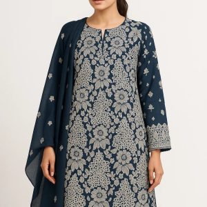 Embroidered 3pc Suit With Embroidered Chiffon Dupatta. Lawn-25-0018